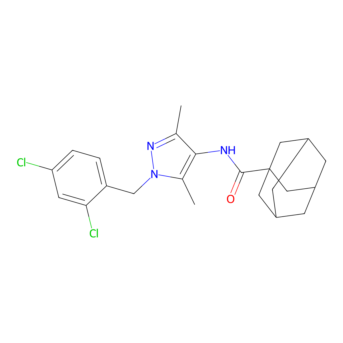 N-[1-[(2,4-dichlorophenyl)methyl]-3,5-dimethylpyrazol-4-yl]adamantane-1-carboxamide molecular structure, CAS 491828-91-2