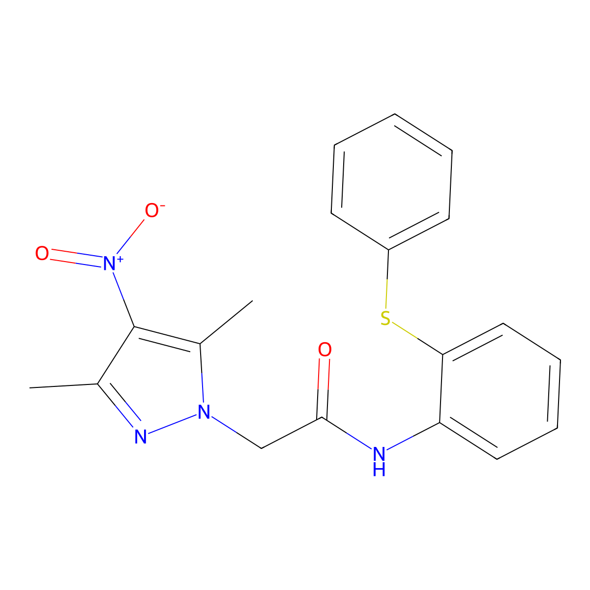 2-(3,5-dimethyl-4-nitropyrazol-1-yl)-N-(2-phenylsulfanylphenyl)acetamide molecular structure, CAS 491828-94-5