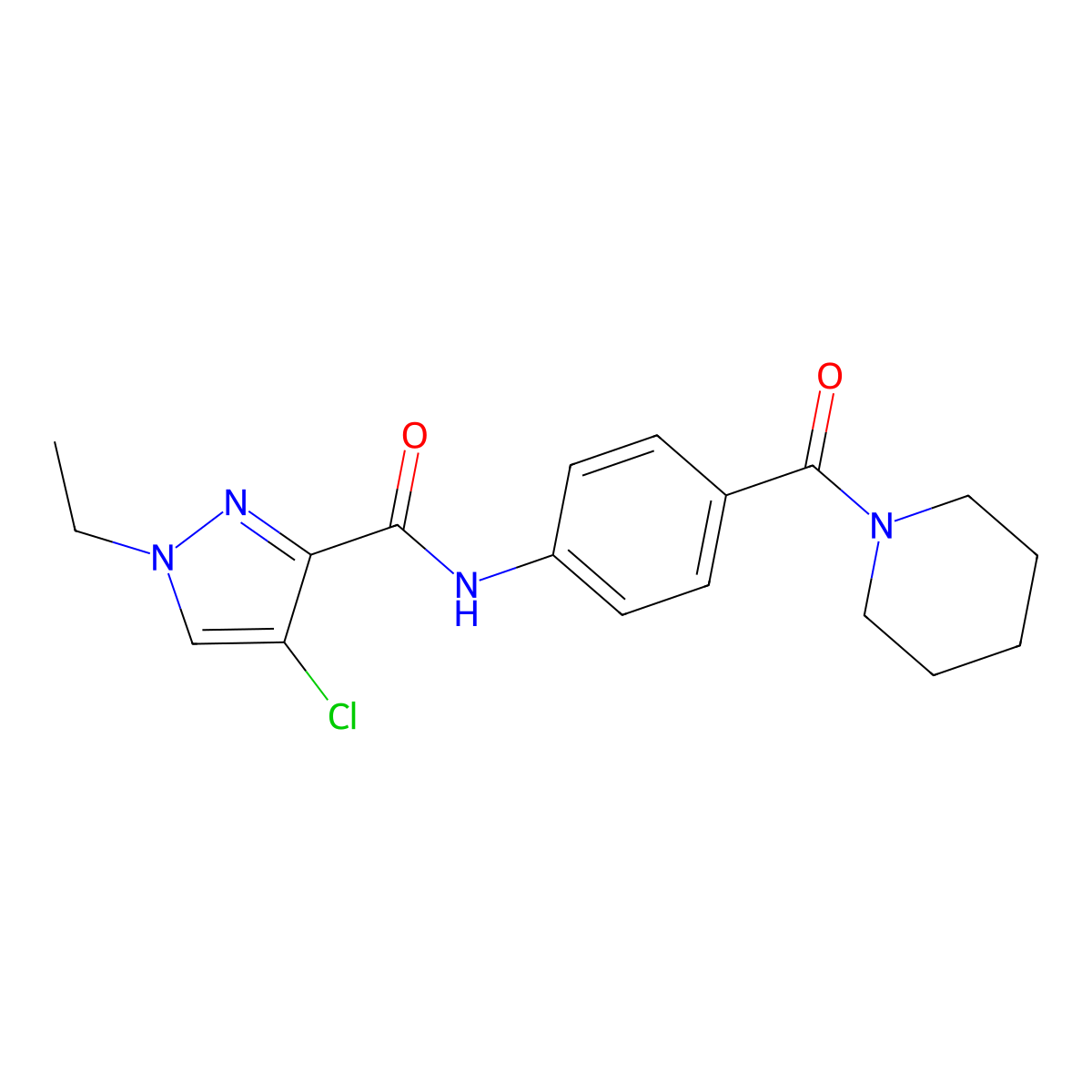 4-chloro-1-ethyl-N-[4-(piperidin-1-ylcarbonyl)phenyl]-1H-pyrazole-3-carboxamide molecular structure, CAS 491829-03-9