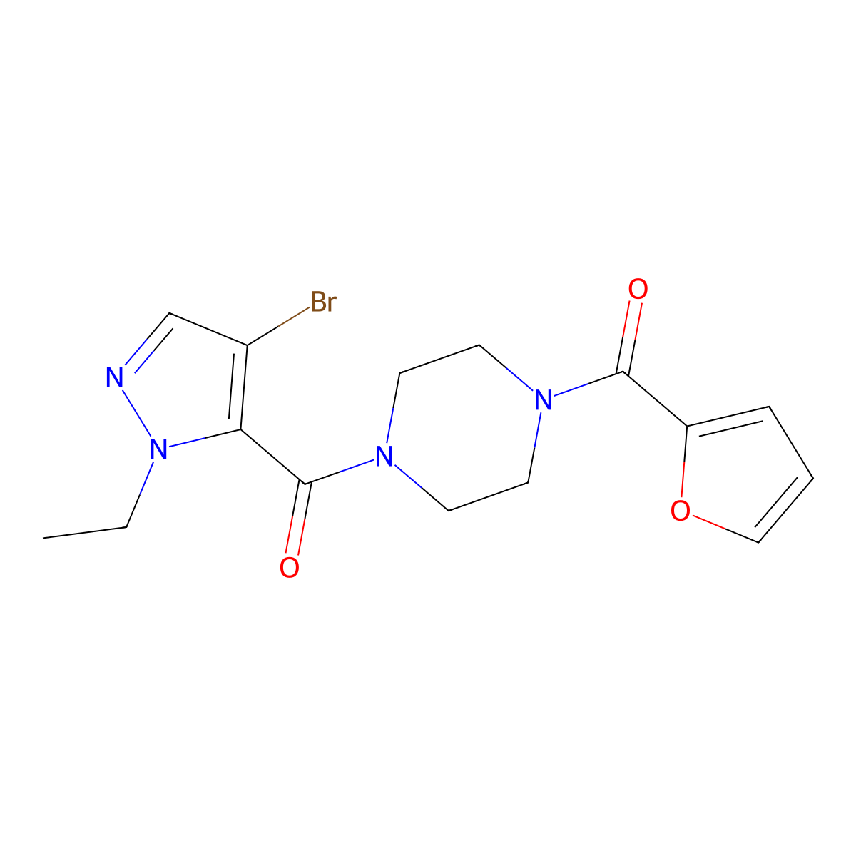 [4-(4-Bromo-2-ethylpyrazole-3-carbonyl)piperazin-1-yl]-(furan-2-yl)methanone molecular structure, CAS 491829-07-3