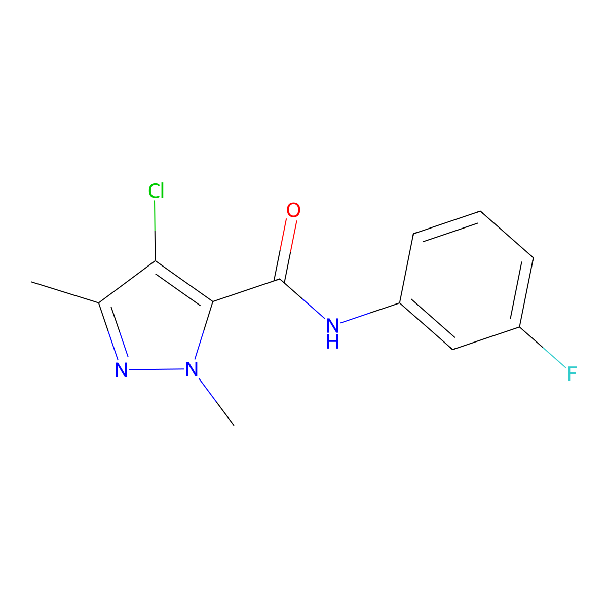 4-chloro-N-(3-fluorophenyl)-2,5-dimethylpyrazole-3-carboxamide molecular structure, CAS 491829-08-4