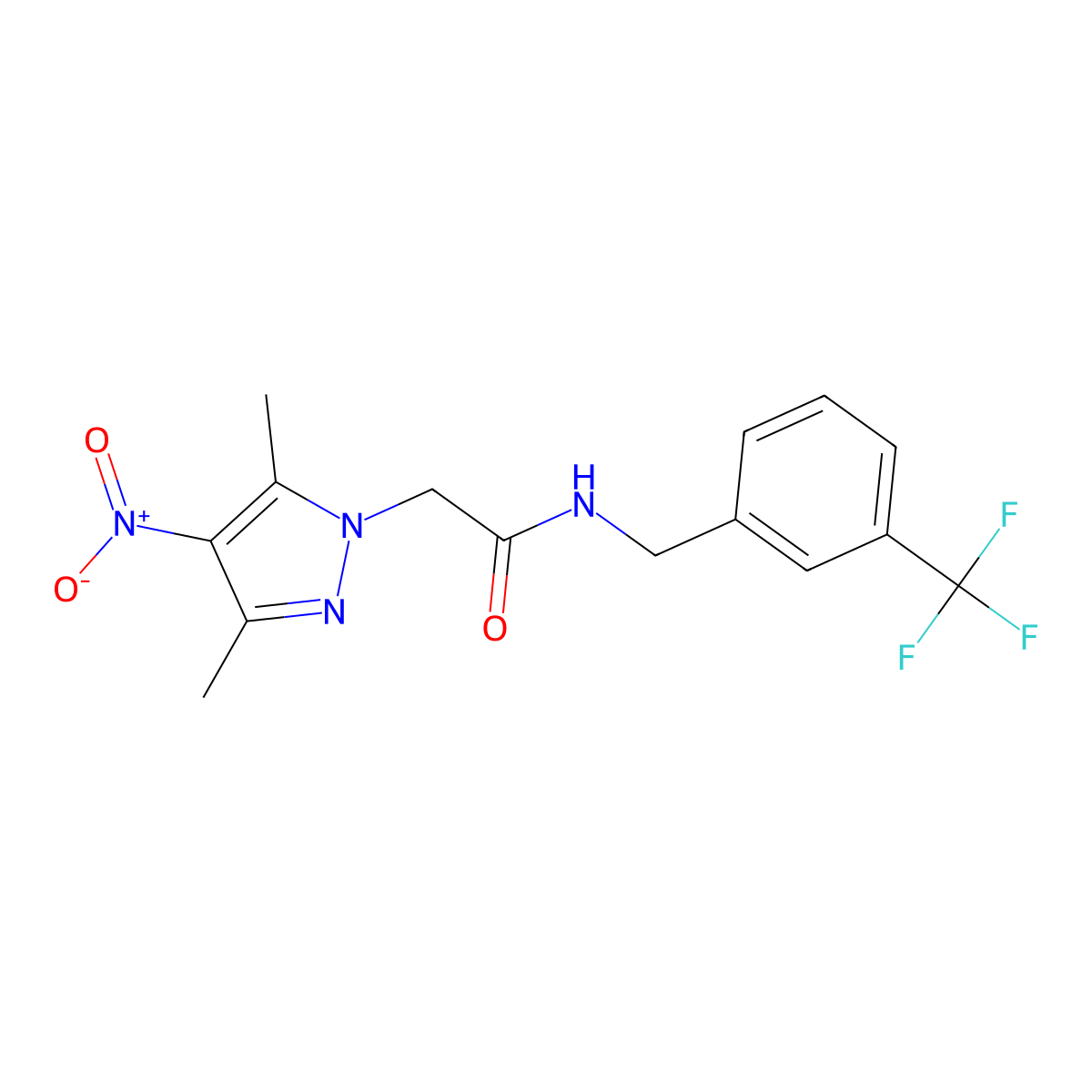 2-(3,5-dimethyl-4-nitropyrazol-1-yl)-N-[[3-(trifluoromethyl)phenyl]methyl]acetamide molecular structure, CAS 491829-12-0