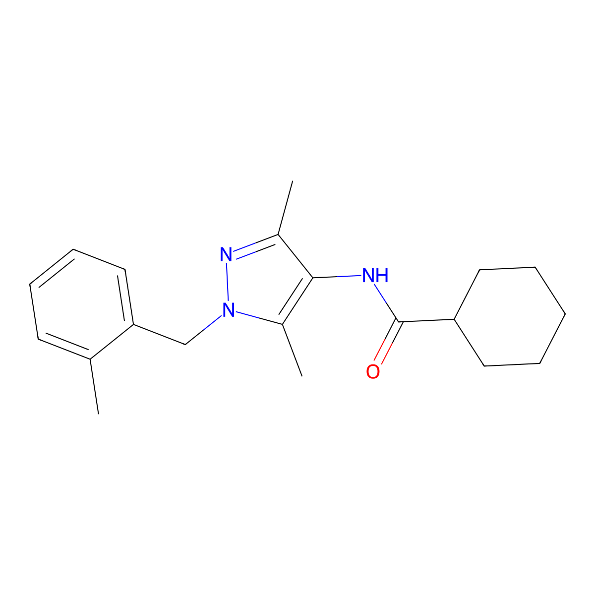 N-[3,5-dimethyl-1-[(2-methylphenyl)methyl]pyrazol-4-yl]cyclohexanecarboxamide molecular structure, CAS 491829-18-6