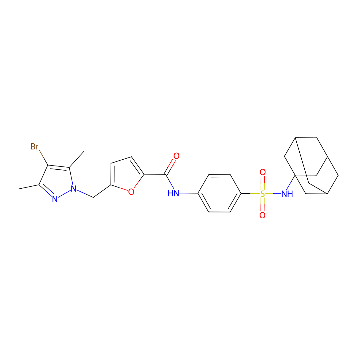 N-[4-(1-adamantylsulfamoyl)phenyl]-5-[(4-bromo-3,5-dimethylpyrazol-1-yl)methyl]furan-2-carboxamide molecular structure, CAS 491829-19-7