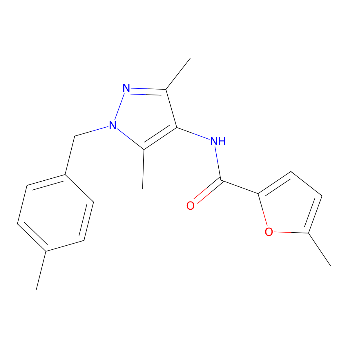 N-[3,5-dimethyl-1-[(4-methylphenyl)methyl]pyrazol-4-yl]-5-methylfuran-2-carboxamide molecular structure, CAS 491829-21-1
