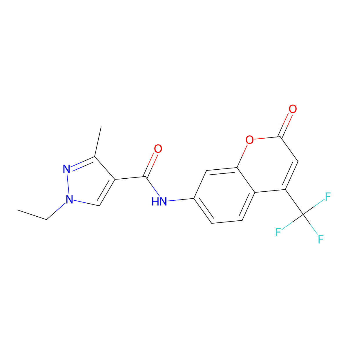 1-ethyl-3-methyl-N-[2-oxo-4-(trifluoromethyl)chromen-7-yl]pyrazole-4-carboxamide molecular structure, CAS 491829-26-6