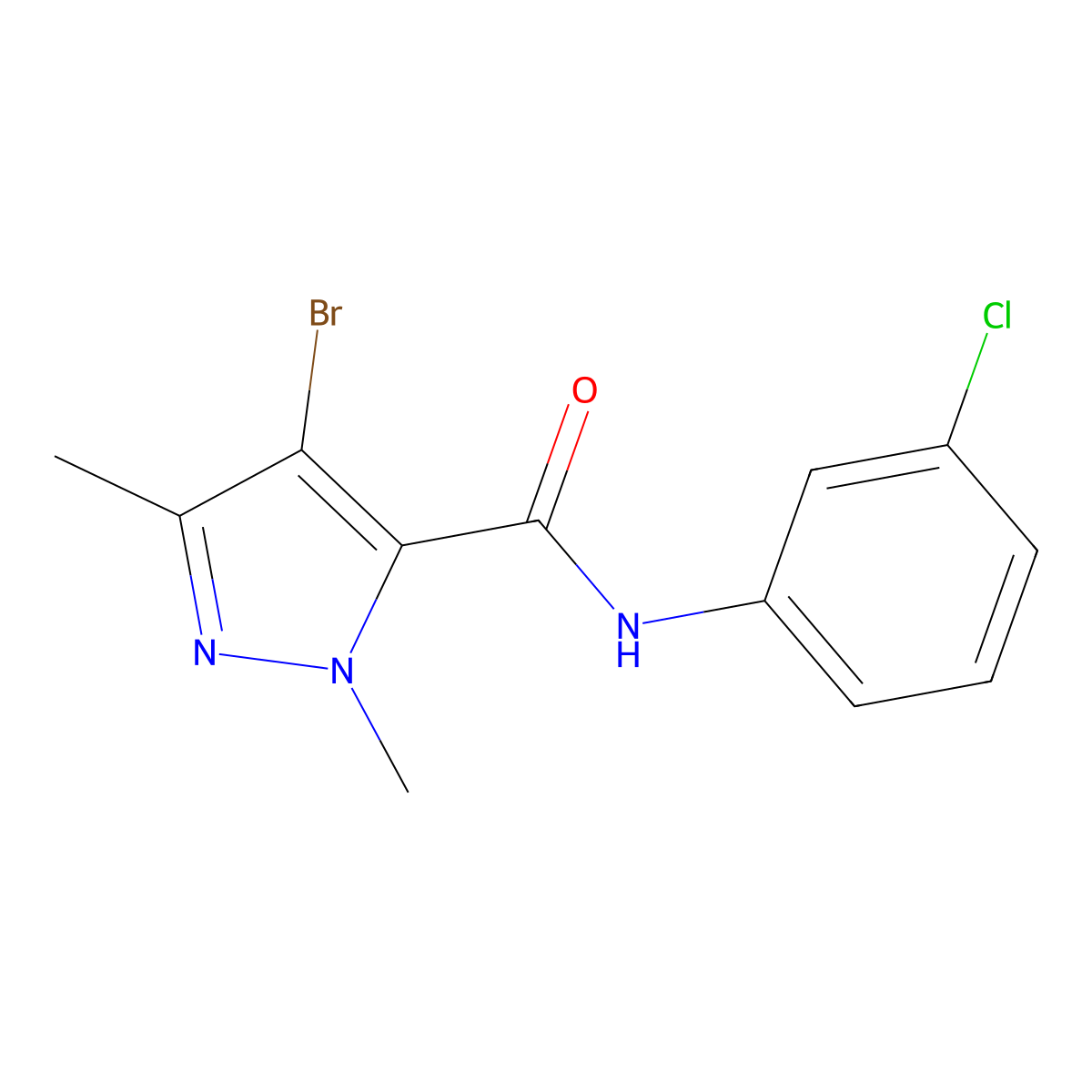 4-bromo-N-(3-chlorophenyl)-2,5-dimethylpyrazole-3-carboxamide molecular structure, CAS 491829-30-2