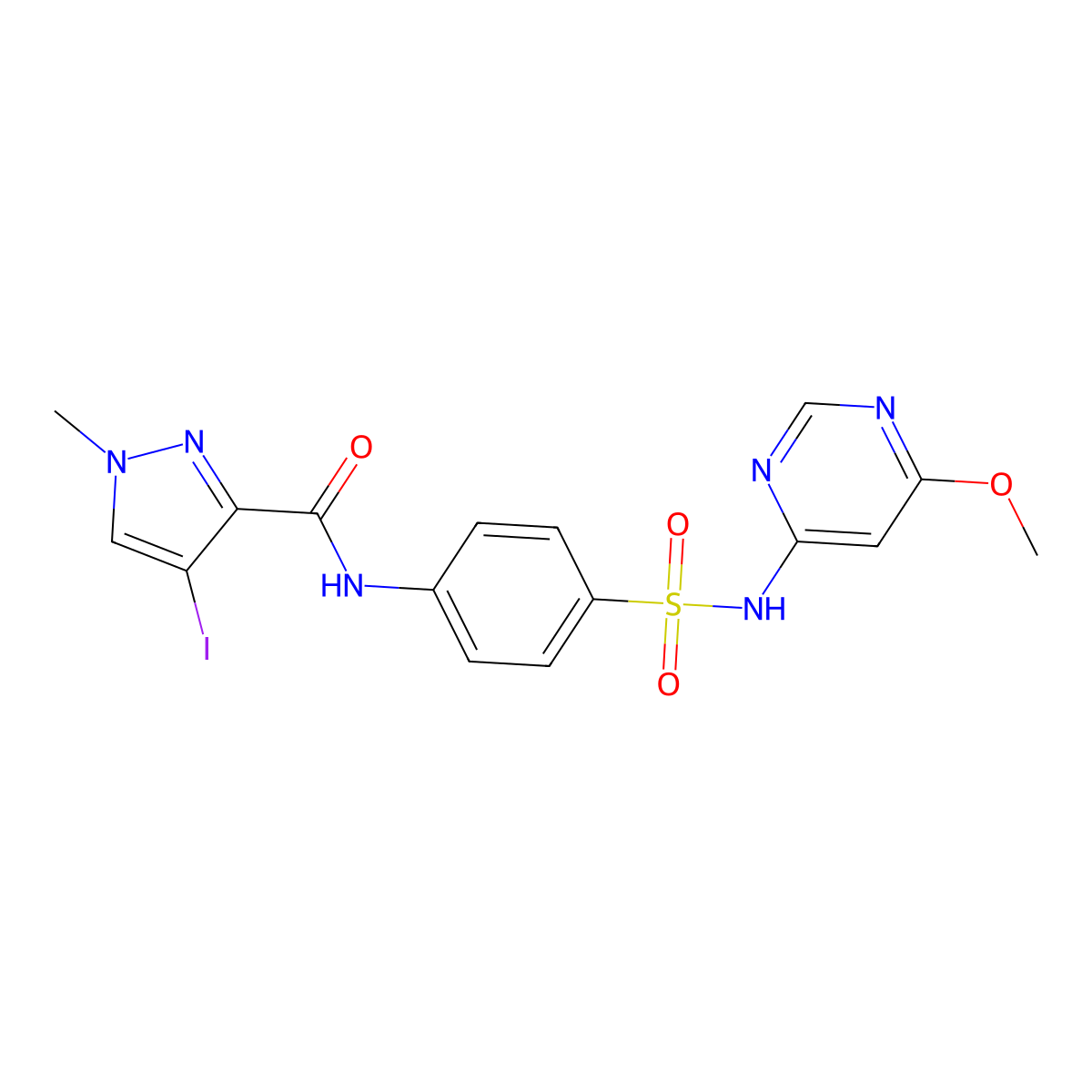 4-iodo-N-[4-[(6-methoxypyrimidin-4-yl)sulfamoyl]phenyl]-1-methylpyrazole-3-carboxamide molecular structure, CAS 491829-33-5
