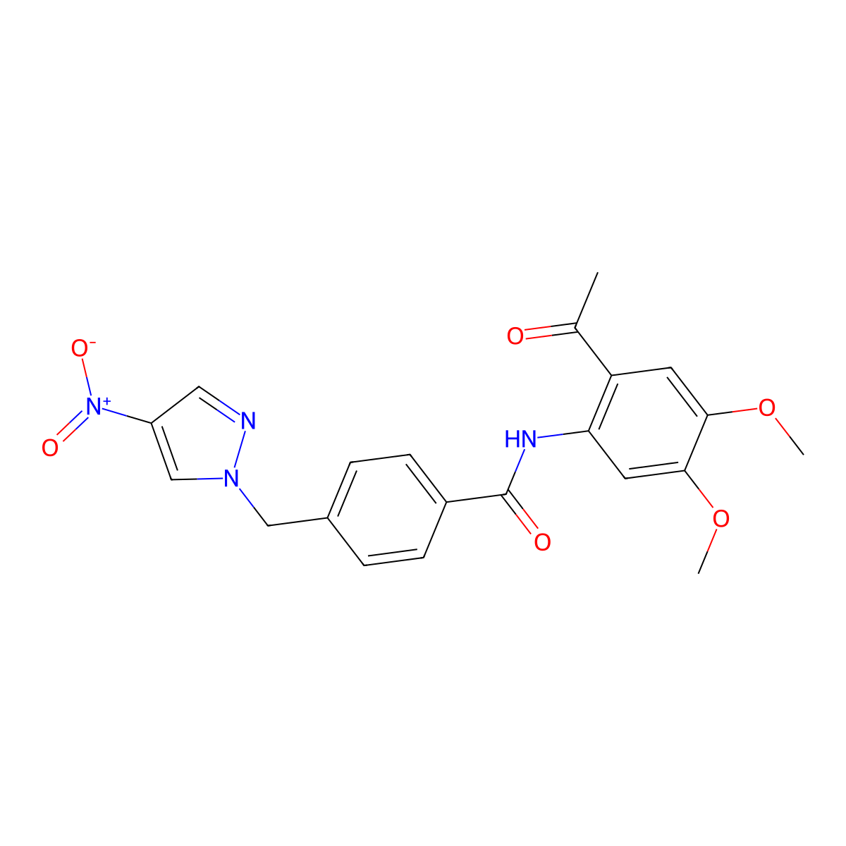 N-(2-acetyl-4,5-dimethoxyphenyl)-4-({4-nitro-1H-pyrazol-1-yl}methyl)benzamide molecular structure, CAS 491829-37-9