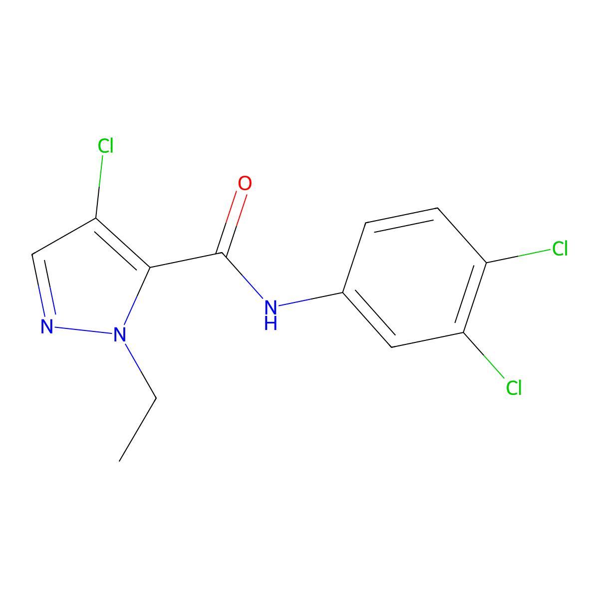 4-chloro-N-(3,4-dichlorophenyl)-2-ethylpyrazole-3-carboxamide molecular structure, CAS 491829-41-5