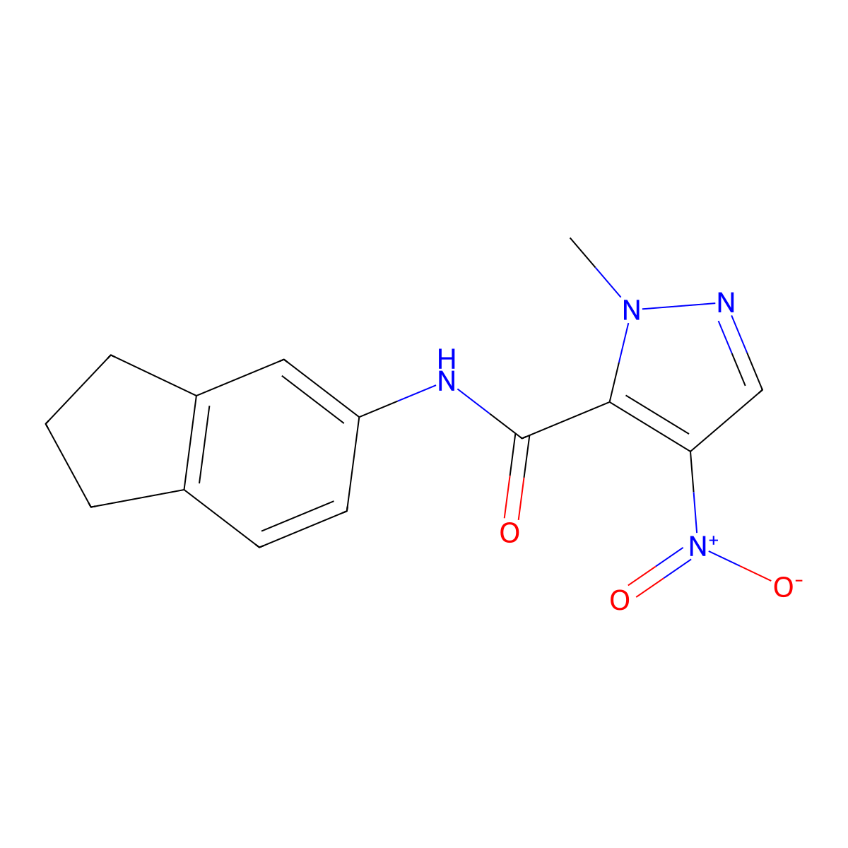N-(2,3-dihydro-1H-inden-5-yl)-2-methyl-4-nitropyrazole-3-carboxamide molecular structure, CAS 491829-51-7