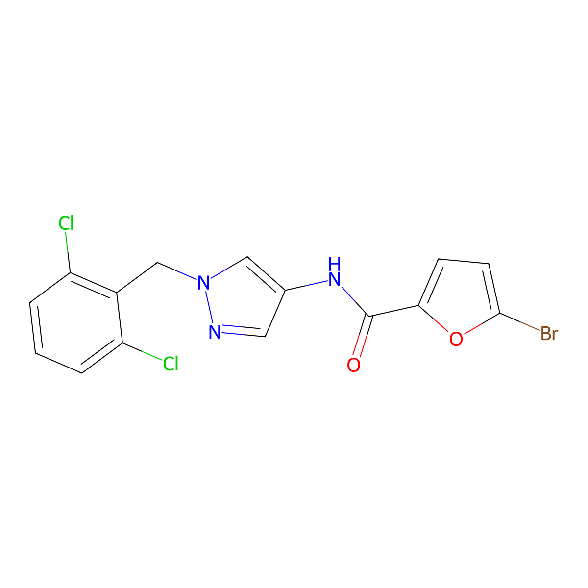 5-bromo-N-[1-[(2,6-dichlorophenyl)methyl]pyrazol-4-yl]furan-2-carboxamide molecular structure, CAS 491829-54-0
