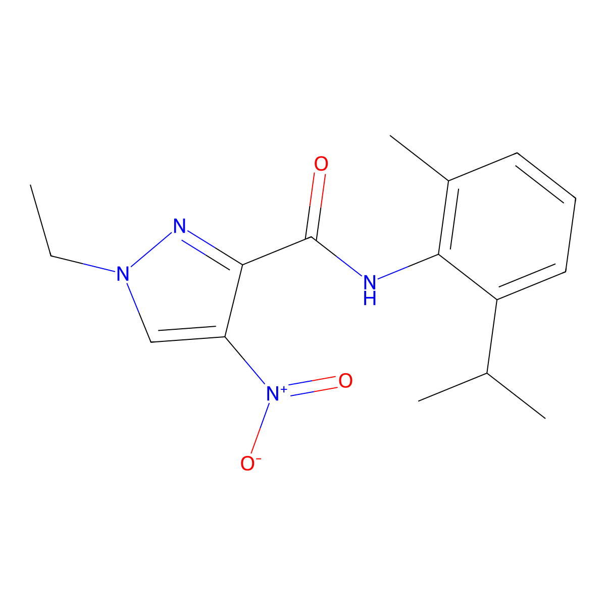 1-ethyl-N-(2-methyl-6-propan-2-ylphenyl)-4-nitropyrazole-3-carboxamide molecular structure, CAS 491829-58-4