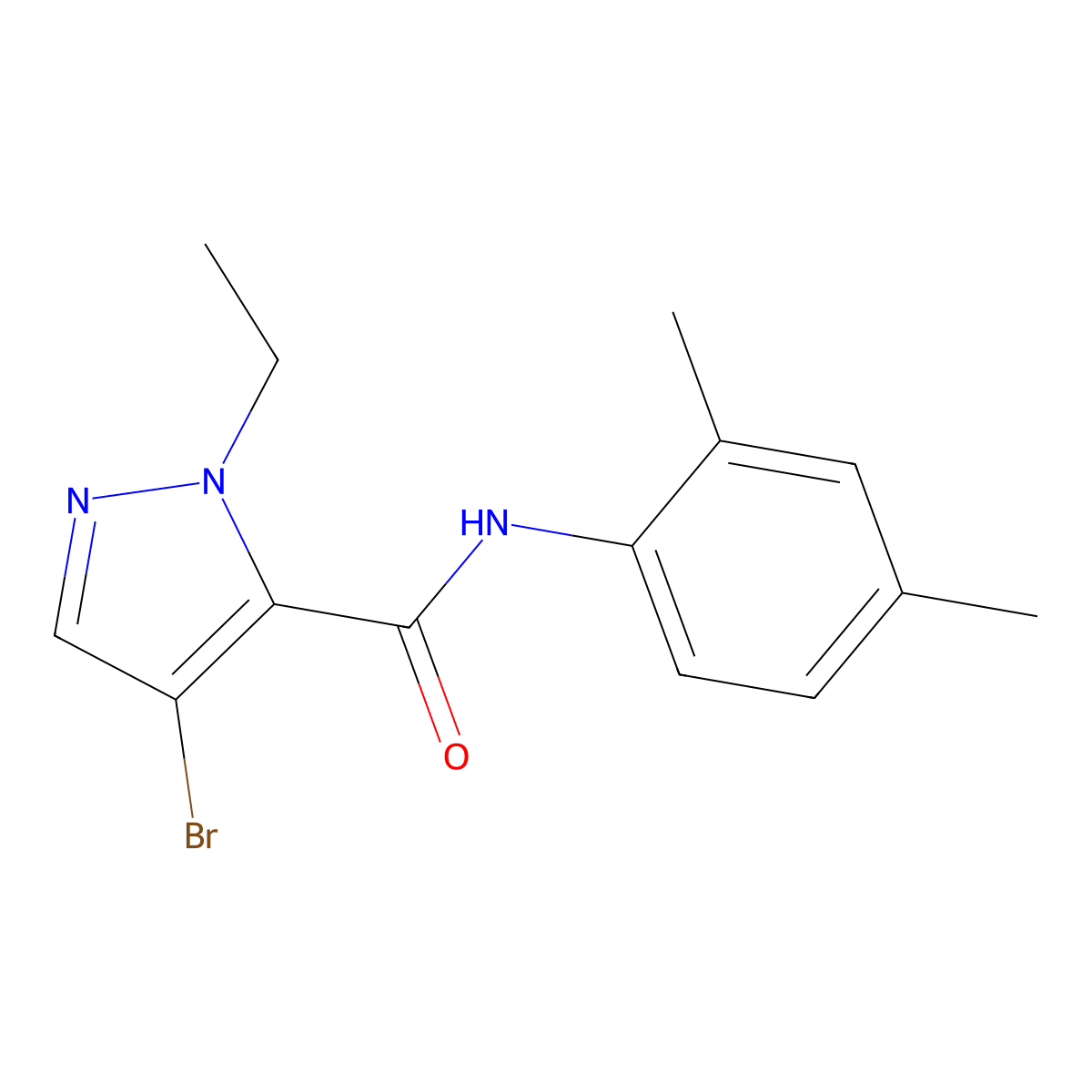 4-bromo-N-(2,4-dimethylphenyl)-2-ethylpyrazole-3-carboxamide molecular structure, CAS 491829-67-5