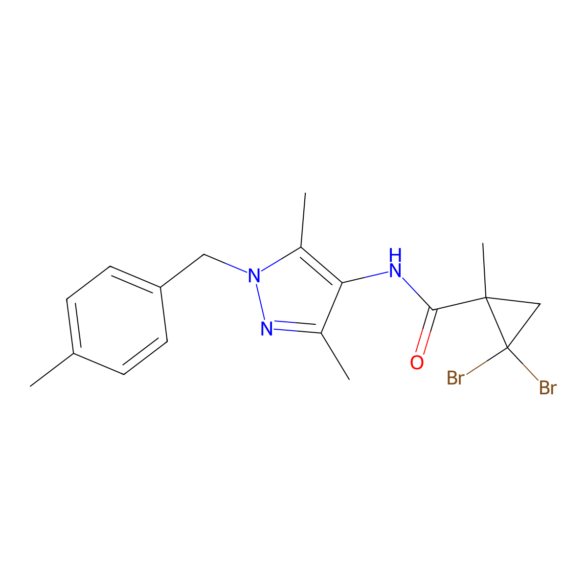 2,2-dibromo-N-[3,5-dimethyl-1-(4-methylbenzyl)-1H-pyrazol-4-yl]-1-methylcyclopropanecarboxamide molecular structure, CAS 491829-68-6