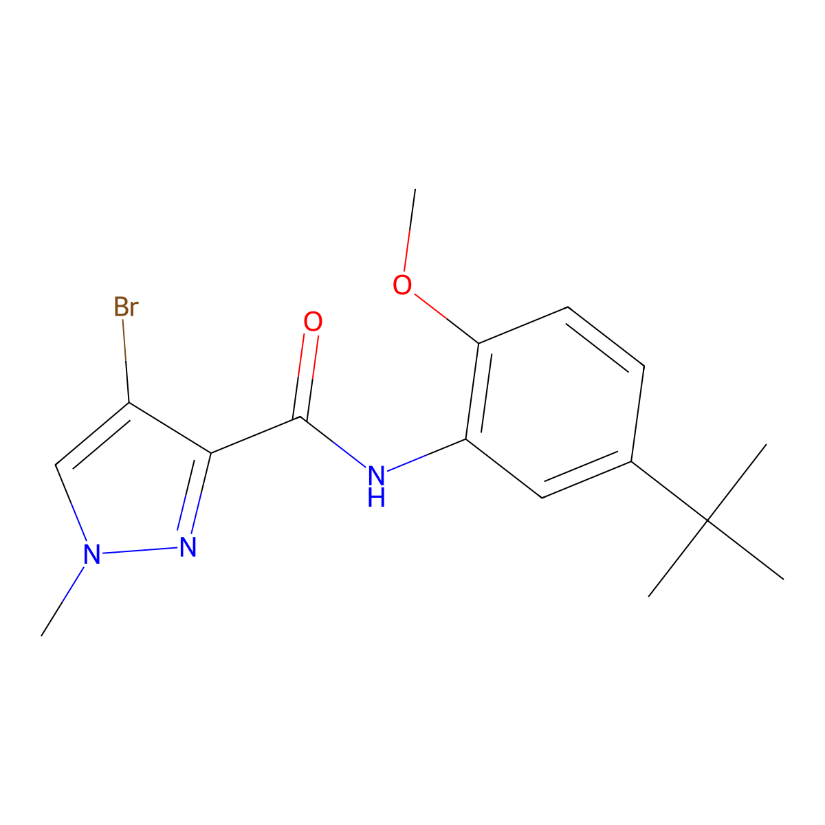 4-bromo-N-(5-tert-butyl-2-methoxyphenyl)-1-methylpyrazole-3-carboxamide molecular structure, CAS 491829-77-7