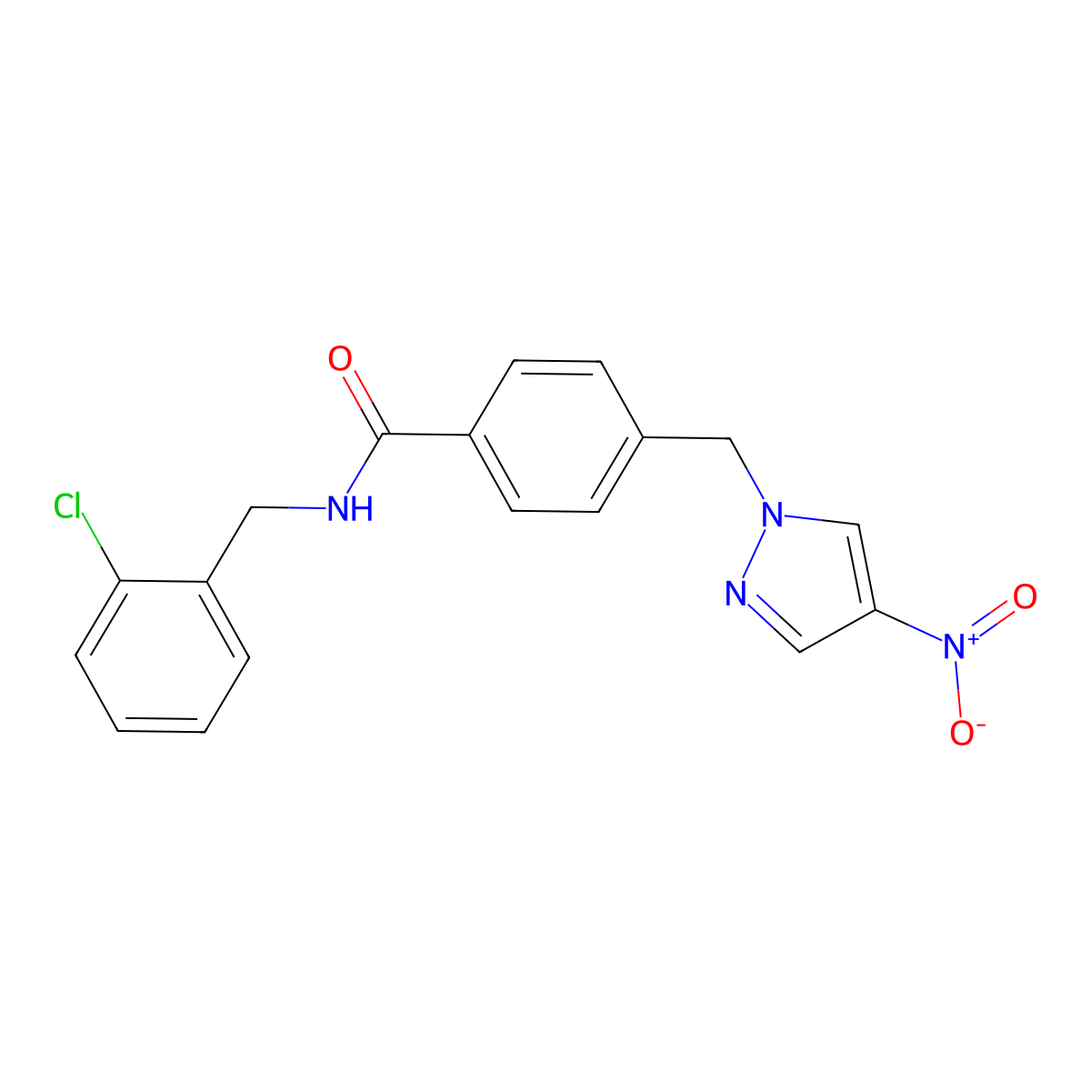 N-[(2-chlorophenyl)methyl]-4-[(4-nitropyrazol-1-yl)methyl]benzamide molecular structure, CAS 491829-82-4