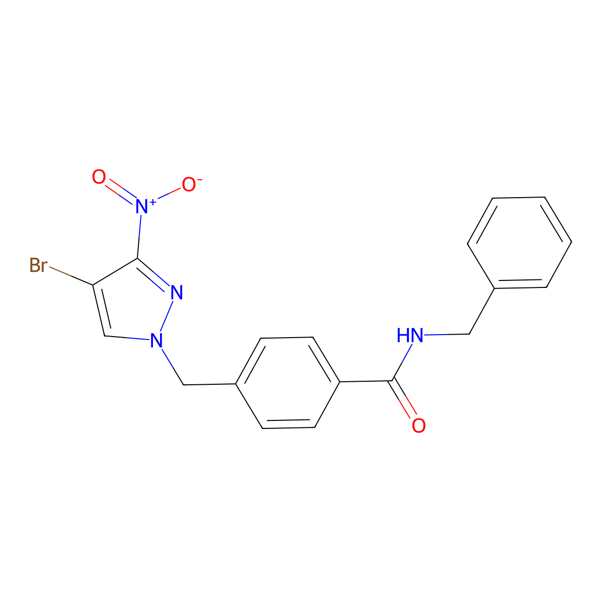 N-benzyl-4-[(4-bromo-3-nitropyrazol-1-yl)methyl]benzamide molecular structure, CAS 491829-91-5