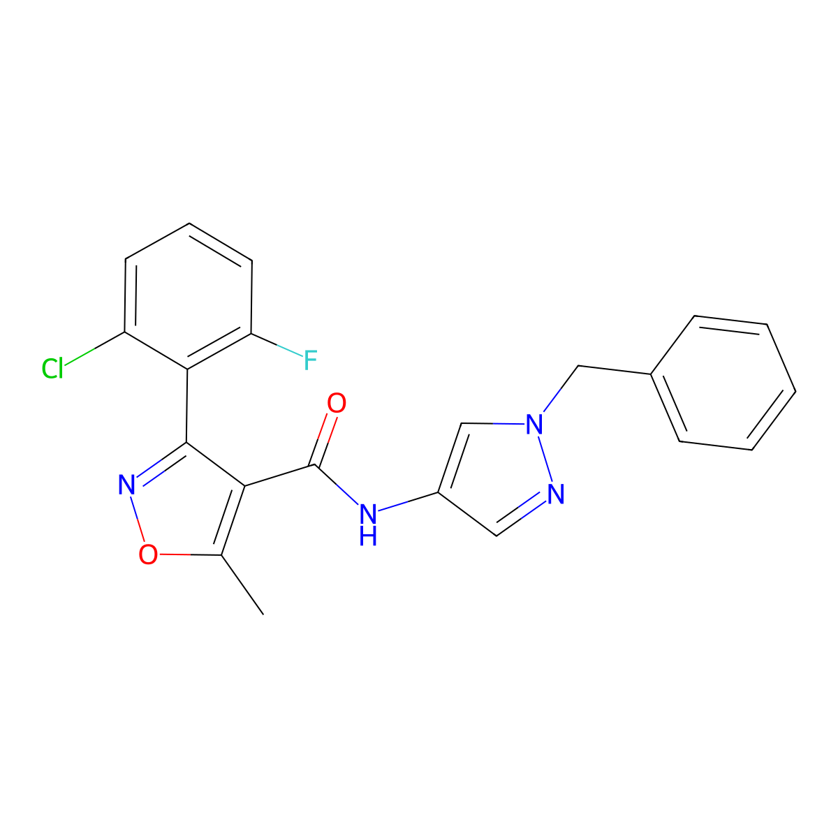 N-(1-benzylpyrazol-4-yl)-3-(2-chloro-6-fluorophenyl)-5-methyl-1,2-oxazole-4-carboxamide molecular structure, CAS 491829-93-7