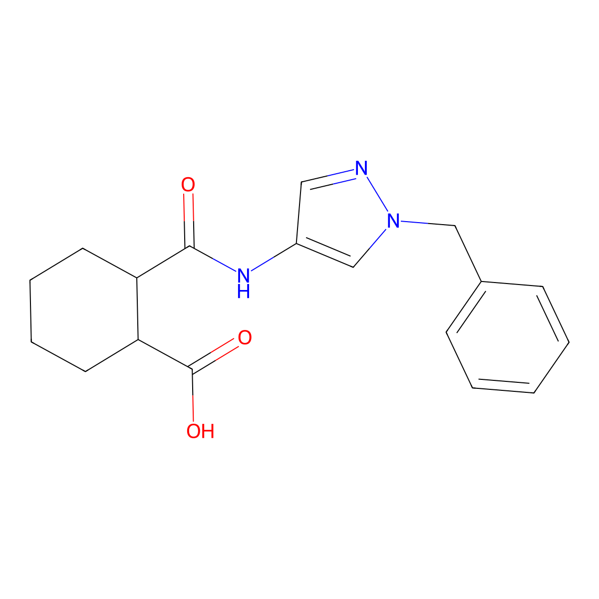 2-[(1-benzyl-1H-pyrazol-4-yl)carbamoyl]cyclohexanecarboxylic acid molecular structure, CAS 491829-97-1