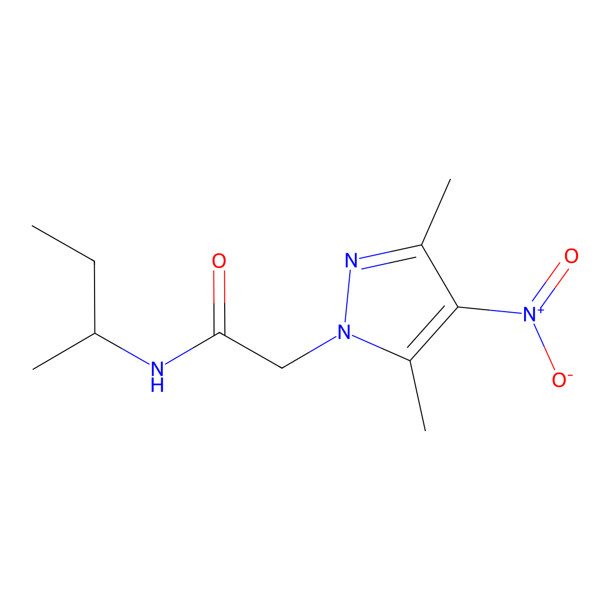 N-(butan-2-yl)-2-(3,5-dimethyl-4-nitro-1H-pyrazol-1-yl)acetamide molecular structure, CAS 491830-01-4