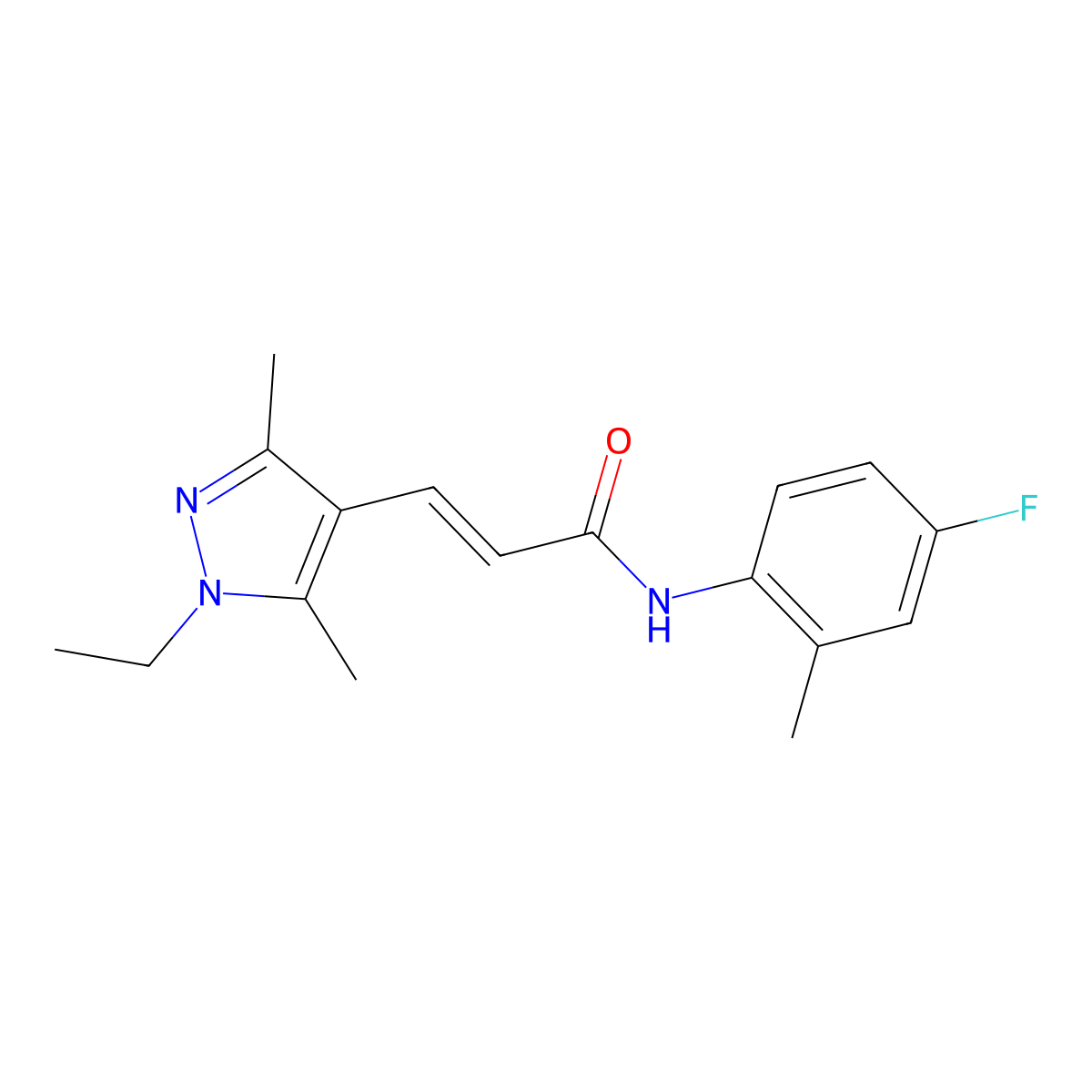 3-(1-Ethyl-3,5-dimethyl-1H-pyrazol-4-yl)-N-(4-fluoro-2-methylphenyl)-2-propenamide molecular structure, CAS 491830-02-5