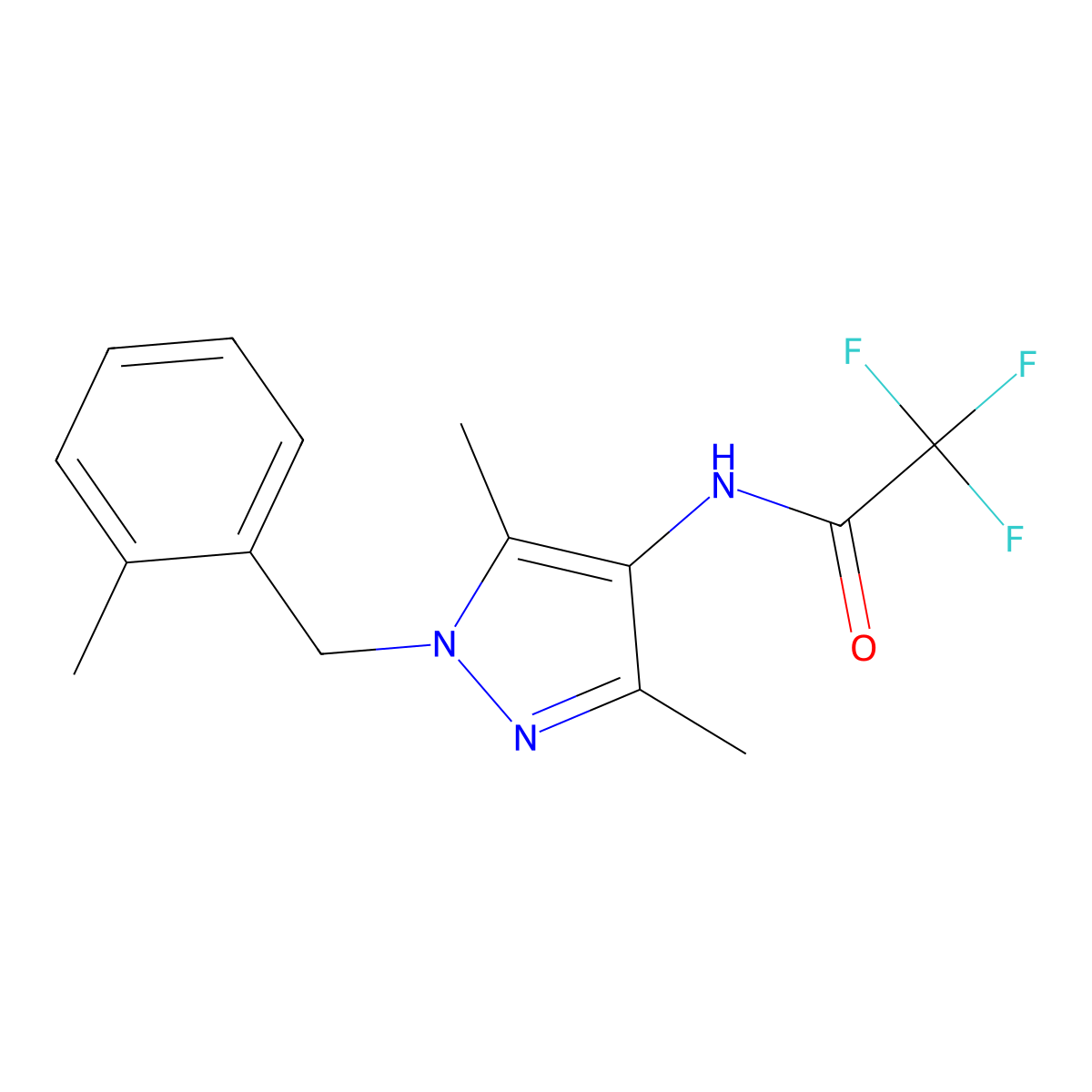 N-[3,5-dimethyl-1-(2-methylbenzyl)-1H-pyrazol-4-yl]-2,2,2-trifluoroacetamide molecular structure, CAS 491830-05-8