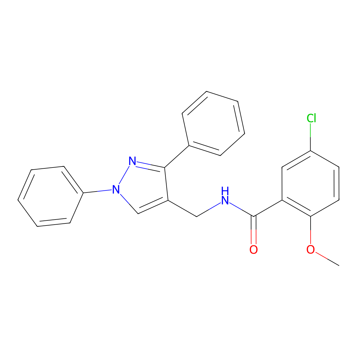 5-chloro-N-[(1,3-diphenylpyrazol-4-yl)methyl]-2-methoxybenzamide molecular structure, CAS 491830-21-8