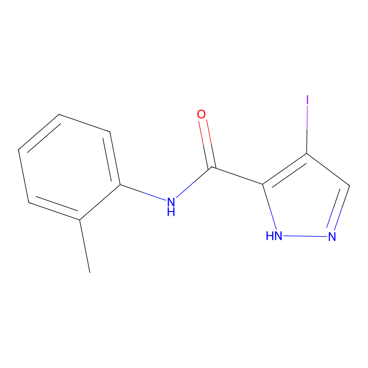 4-iodo-N-(2-methylphenyl)-1H-pyrazole-3-carboxamide molecular structure, CAS 491830-29-6