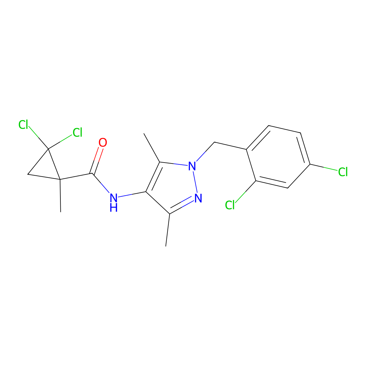 2,2-dichloro-N-[1-(2,4-dichlorobenzyl)-3,5-dimethyl-1H-pyrazol-4-yl]-1-methylcyclopropanecarboxamide molecular structure, CAS 491830-38-7