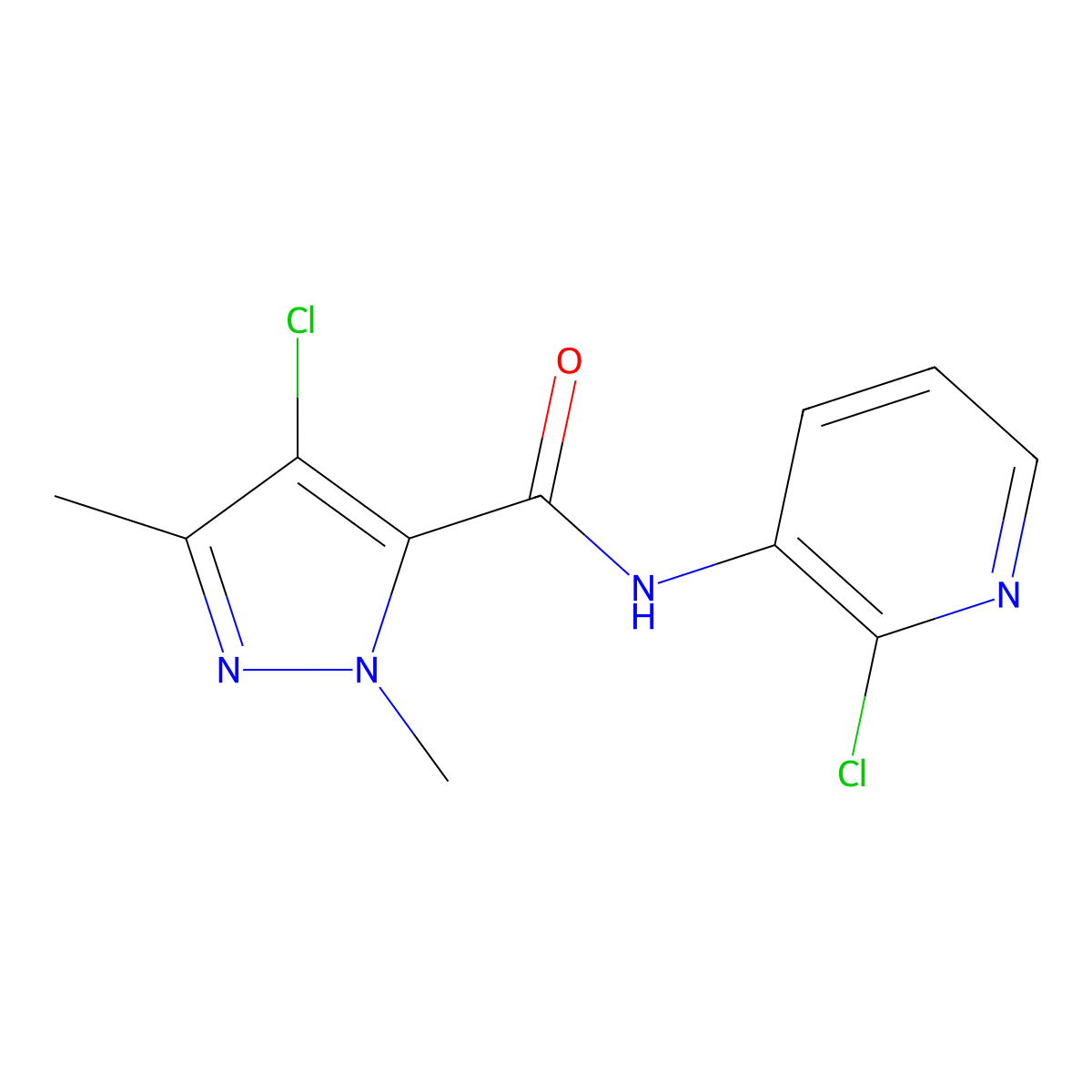 4-chloro-N-(2-chloropyridin-3-yl)-2,5-dimethylpyrazole-3-carboxamide molecular structure, CAS 491830-40-1