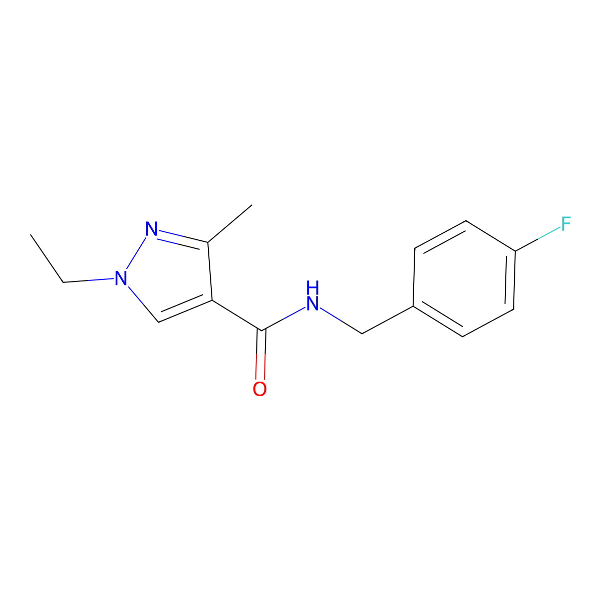 1-ethyl-N-[(4-fluorophenyl)methyl]-3-methylpyrazole-4-carboxamide molecular structure, CAS 491830-55-8