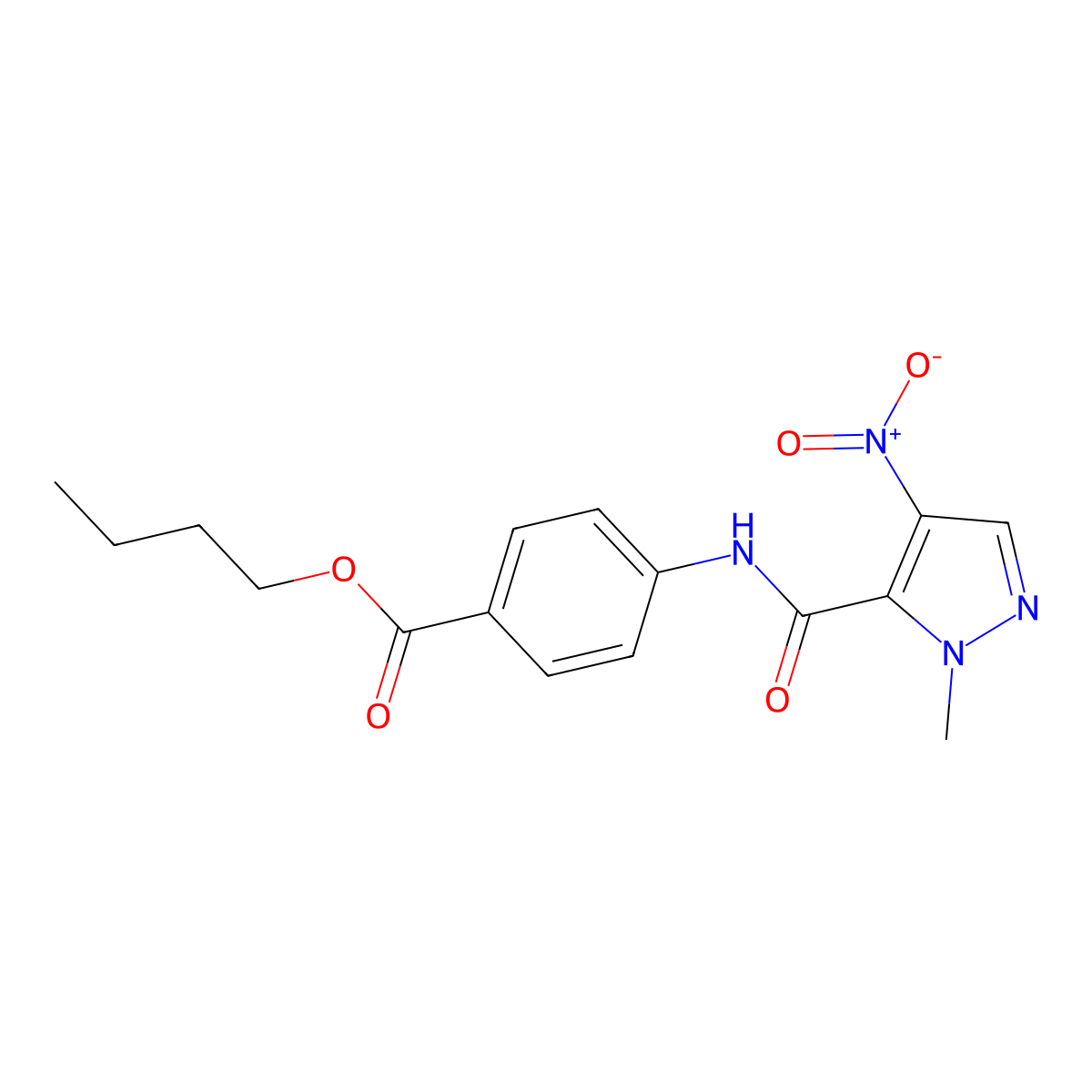 butyl 4-{[(1-methyl-4-nitro-1H-pyrazol-5-yl)carbonyl]amino}benzoate molecular structure, CAS 491830-70-7