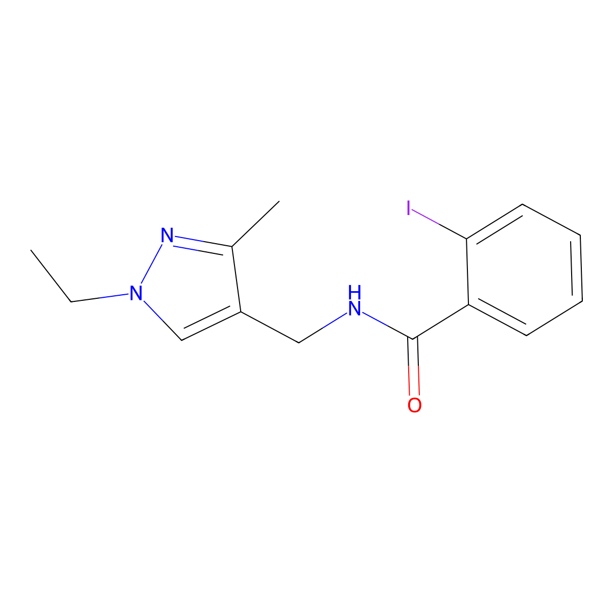 N-[(1-ethyl-3-methyl-1H-pyrazol-4-yl)methyl]-2-iodobenzamide molecular structure, CAS 491830-72-9