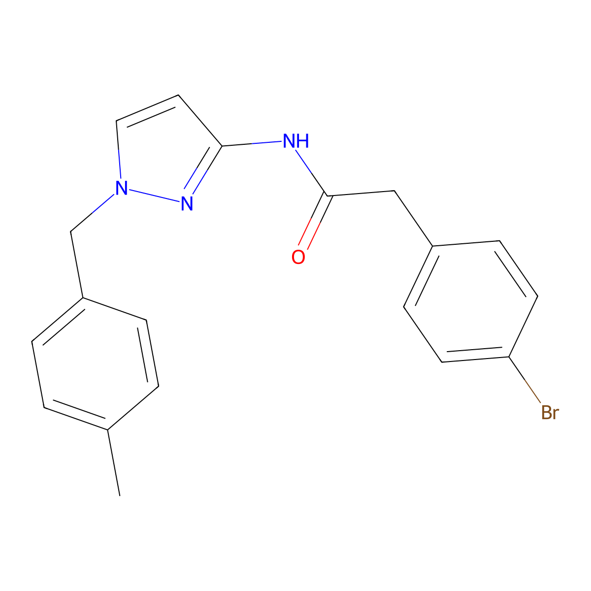 2-(4-bromophenyl)-N-[1-[(4-methylphenyl)methyl]pyrazol-3-yl]acetamide molecular structure, CAS 491830-78-5