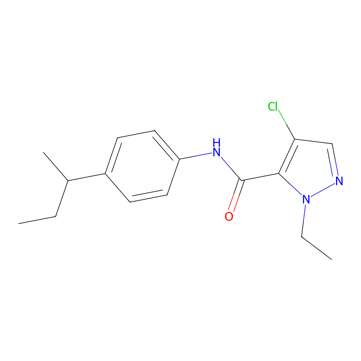 N-(4-butan-2-ylphenyl)-4-chloro-2-ethylpyrazole-3-carboxamide molecular structure, CAS 491830-82-1