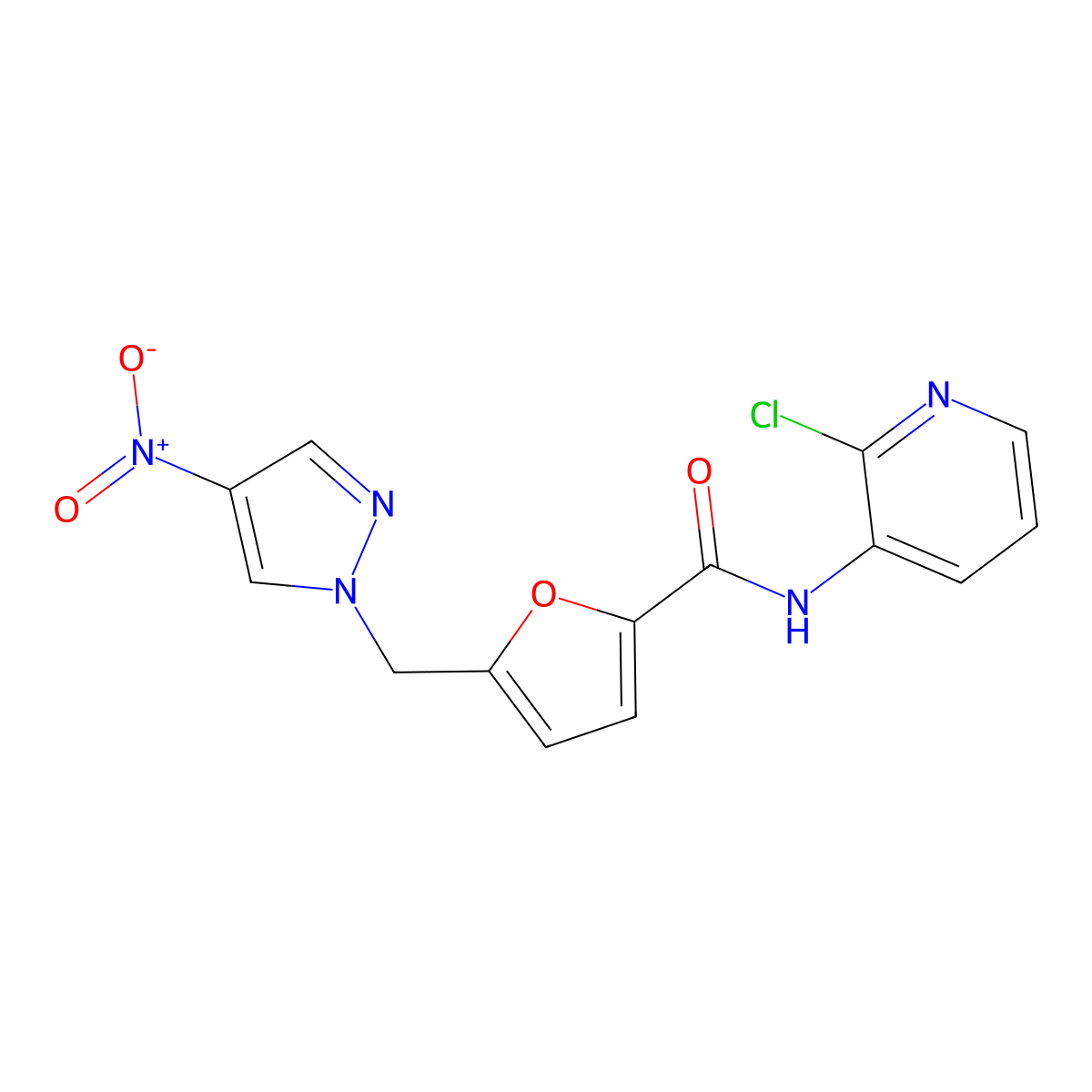 N-(2-chloropyridin-3-yl)-5-[(4-nitropyrazol-1-yl)methyl]furan-2-carboxamide molecular structure, CAS 491830-84-3