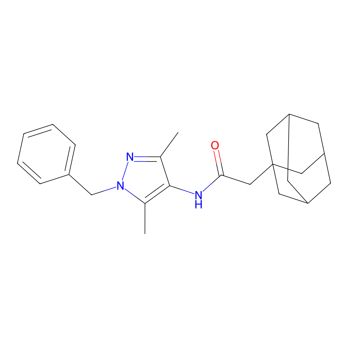 2-(1-adamantyl)-N-(1-benzyl-3,5-dimethylpyrazol-4-yl)acetamide molecular structure, CAS 491830-88-7