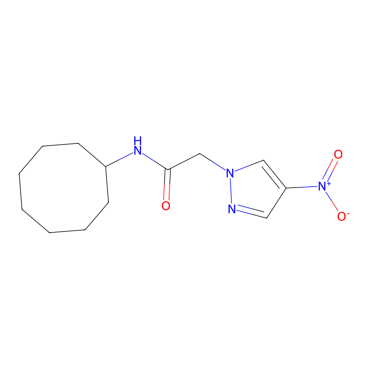 N-cyclooctyl-2-(4-nitropyrazol-1-yl)acetamide molecular structure, CAS 491830-97-8