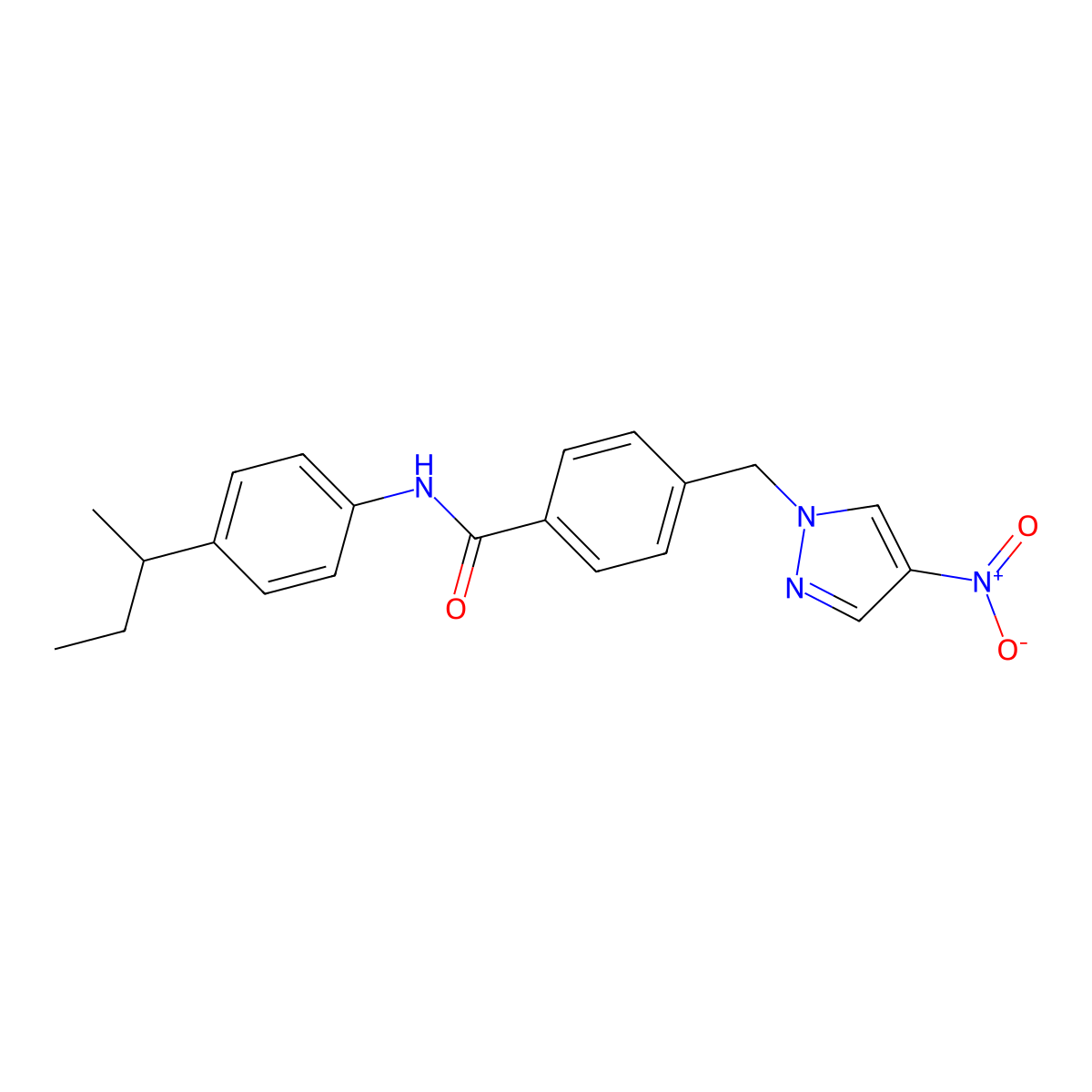 N-(4-butan-2-ylphenyl)-4-[(4-nitropyrazol-1-yl)methyl]benzamide molecular structure, CAS 491831-03-9
