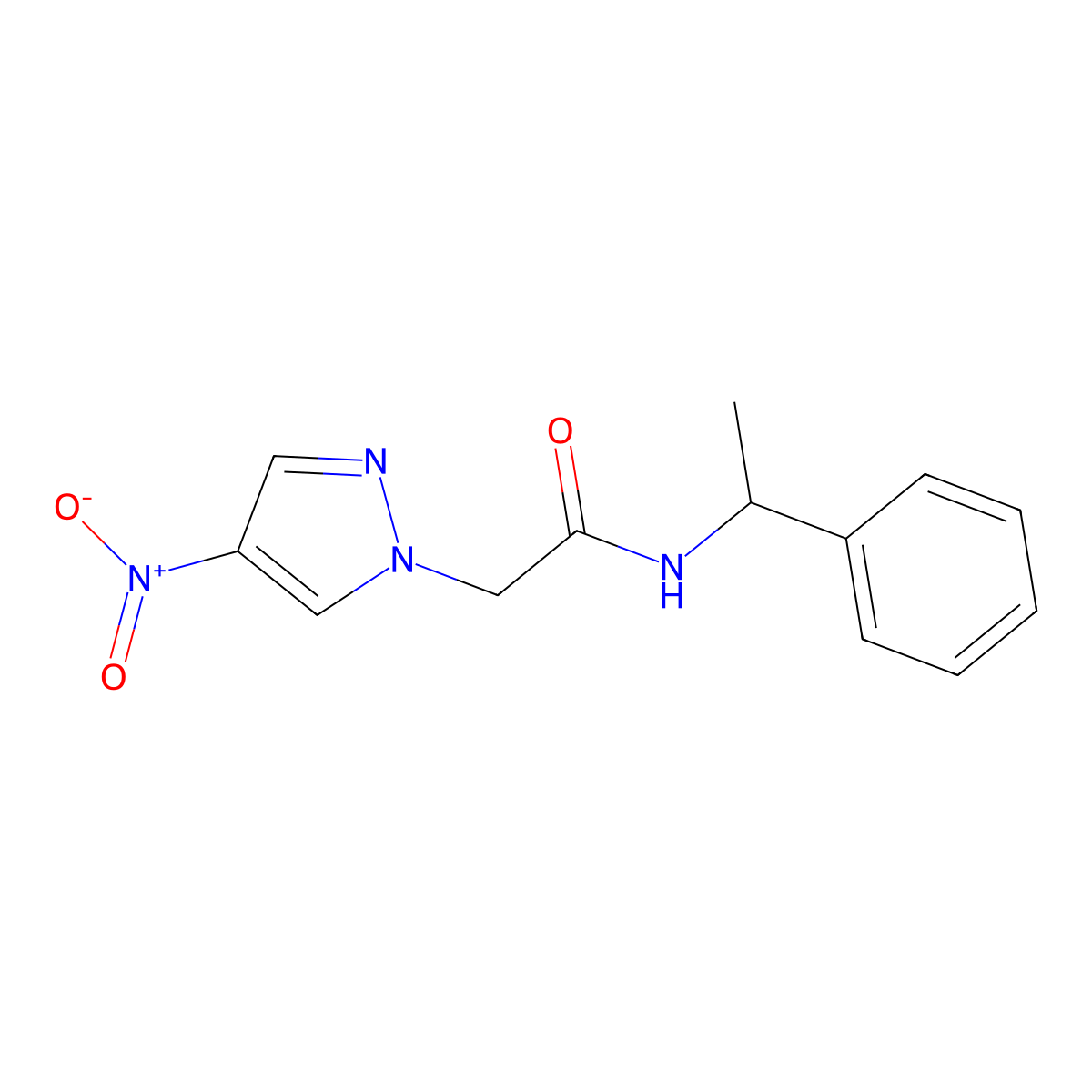 2-(4-nitropyrazol-1-yl)-N-(1-phenylethyl)acetamide molecular structure, CAS 491831-04-0