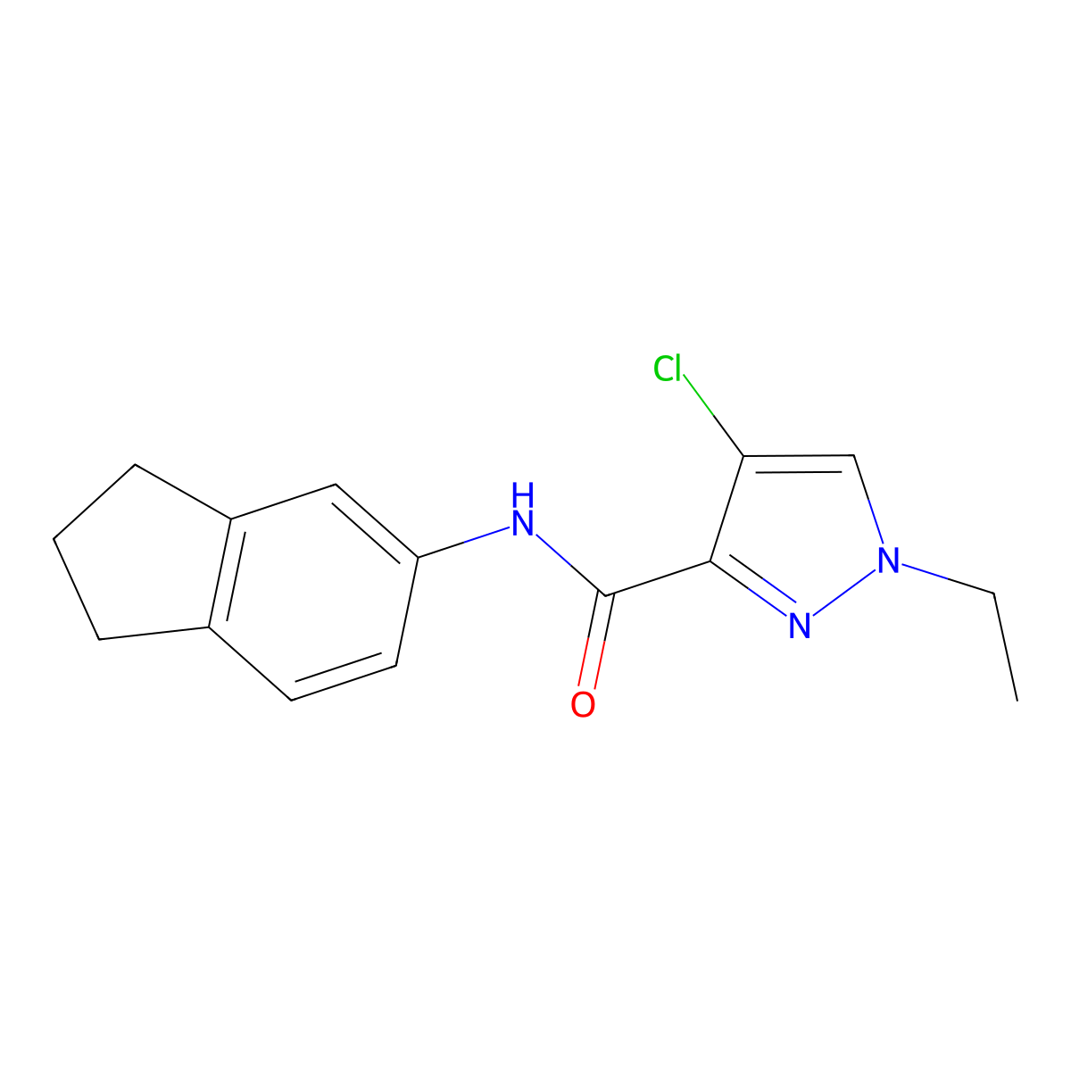 4-chloro-N-(2,3-dihydro-1H-inden-5-yl)-1-ethyl-1H-pyrazole-3-carboxamide molecular structure, CAS 491831-07-3