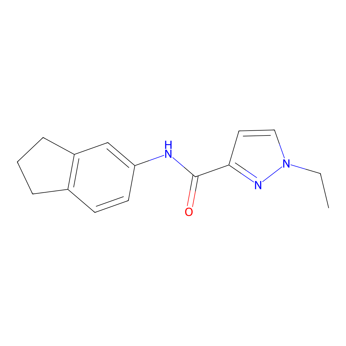 N-(2,3-dihydro-1H-inden-5-yl)-1-ethylpyrazole-3-carboxamide molecular structure, CAS 491831-09-5