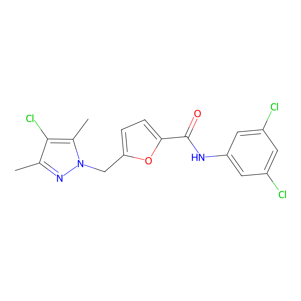 5-[(4-chloro-3,5-dimethylpyrazol-1-yl)methyl]-N-(3,5-dichlorophenyl)furan-2-carboxamide molecular structure, CAS 491831-12-0