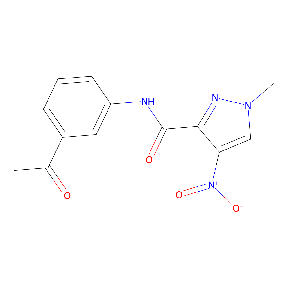 N-(3-acetylphenyl)-1-methyl-4-nitropyrazole-3-carboxamide molecular structure, CAS 491831-21-1