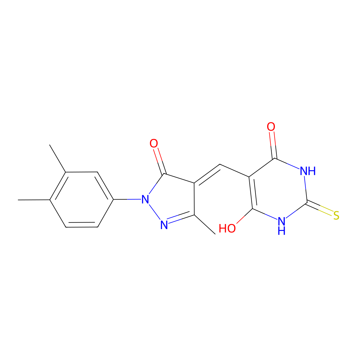 5-((1-(3,4-Dimethylphenyl)-5-hydroxy-3-methyl-1H-pyrazol-4-yl)methylene)-2-thioxodihydropyrimidine-4,6(1H,5H)-dione molecular structure, CAS 491831-29-9