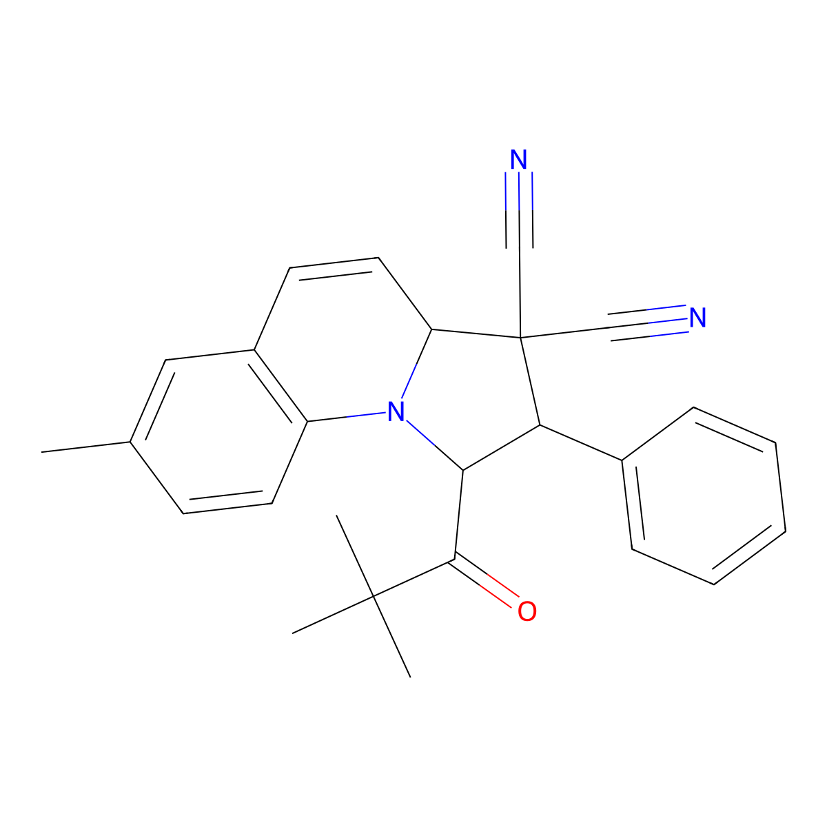(1S,2S,3aR)-1-(2,2-dimethylpropanoyl)-7-methyl-2-phenyl-2,3a-dihydro-1H-pyrrolo[1,2-a]quinoline-3,3-dicarbonitrile molecular structure, CAS 491831-56-2