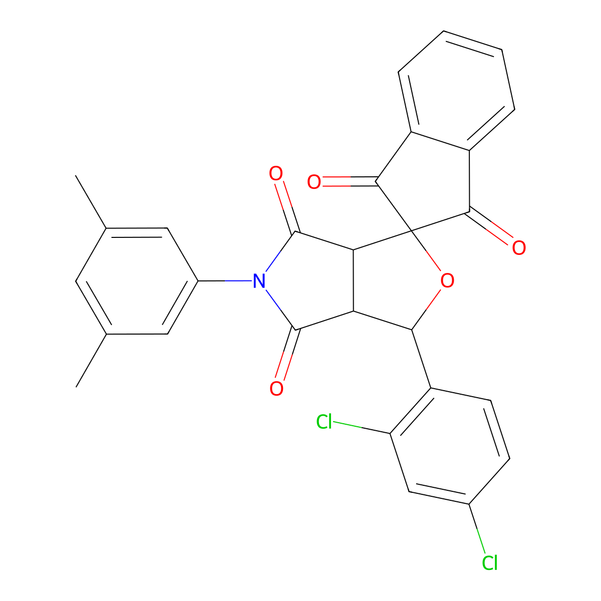 3-(2,4-dichlorophenyl)-5-(3,5-dimethylphenyl)-3a,6a-dihydrospiro[furo[3,4-c]pyrrole-1,2'-indene]-1',3',4,6(3H,5H)-tetrone molecular structure, CAS 491831-61-9