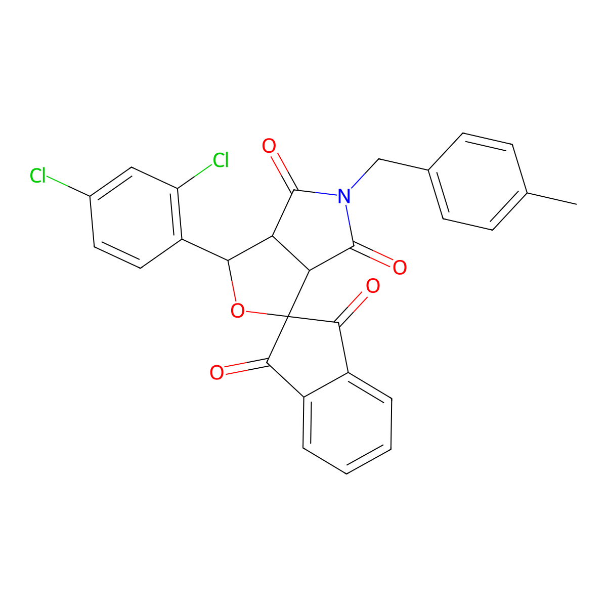 1-(2,4-dichlorophenyl)-5-[(4-methylphenyl)methyl]spiro[3a,6a-dihydro-1H-furo[3,4-c]pyrrole-3,2'-indene]-1',3',4,6-tetrone molecular structure, CAS 491831-62-0