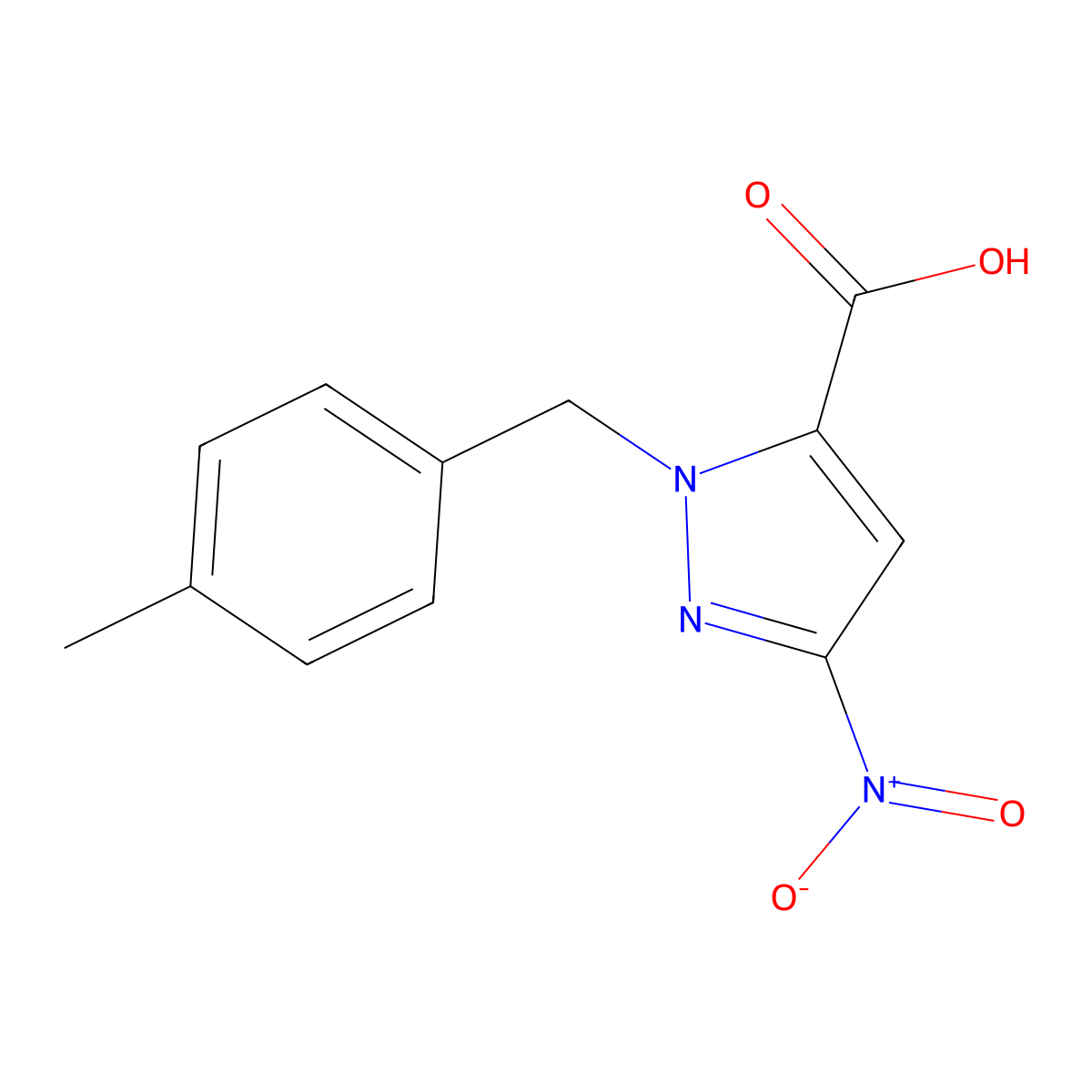 1-(4-methylbenzyl)-3-nitro-1H-pyrazole-5-carboxylic acid molecular structure, CAS 491831-81-3